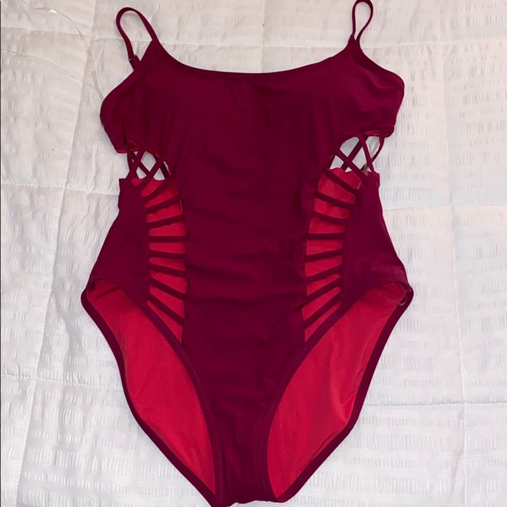 Red Carter Bloomingdale’s one piece bathing suit